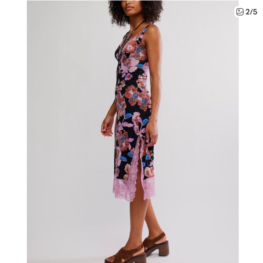 FREE PEOPLE Midi Slip• Lace Paneling Open-Back with Faux Double Bust Design NWT - Picture 2 of 6